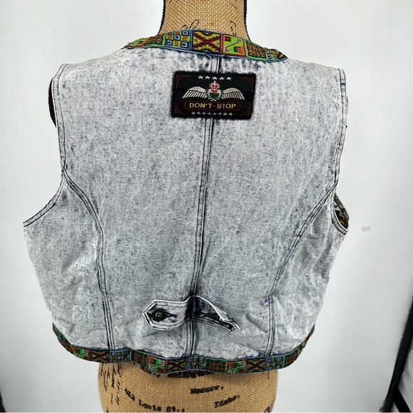 Vintage‎ Acid Wash Native Denim Vest Waistcoat Unique Artsy Eclectic 80s Medium - Picture 4 of 12